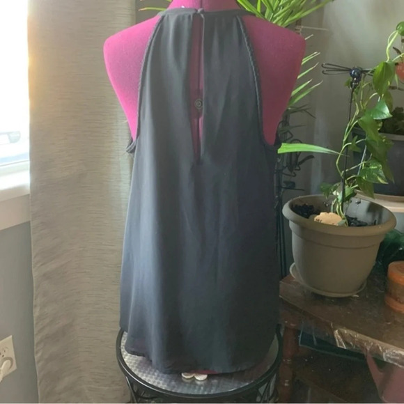 Black silk crepe-like high neck strapless top with button back - Picture 6 of 11